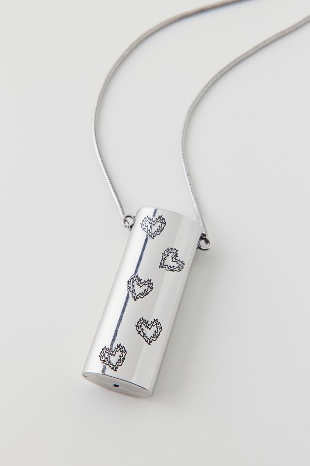 Etched Flame Heart Lighter Holder Necklace #1