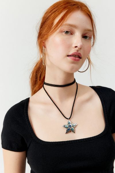 Urban Outfitters Gem Star Choker Necklace In Silver, Women's At  In Black