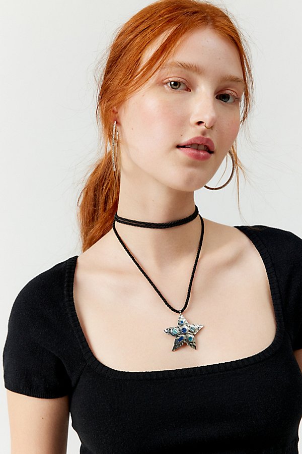 Urban Outfitters Gem Star Choker Necklace In Silver, Women's At  In Black