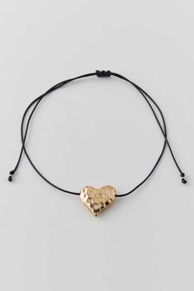Urban Outfitters Hammered Heart Corded Necklace In Gold, Women's At