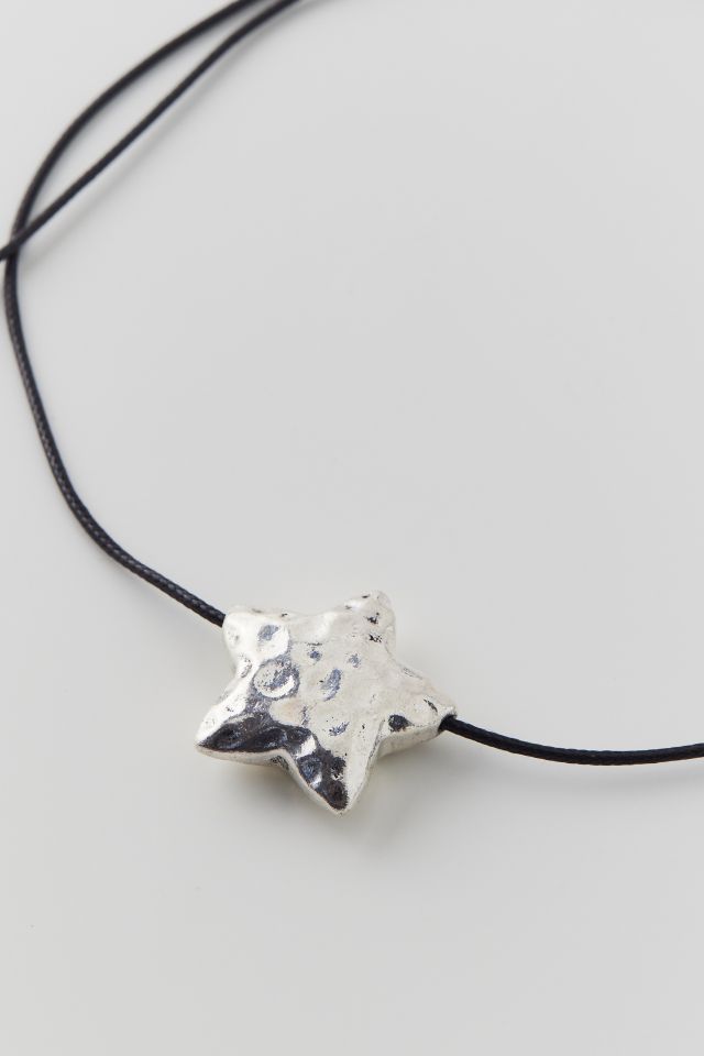 Hammered Star Corded Necklace #1
