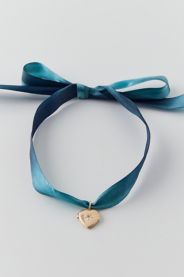 Urban Outfitters Locket Ombre Ribbon Necklace In Teal/gold, Women's At