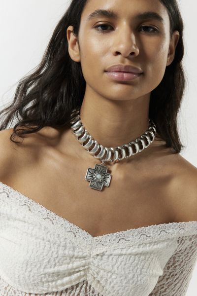 Urban Outfitters Skye Cross Statement Necklace In Silver, Women's At  In Metallic