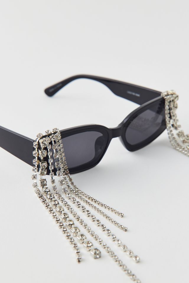 Rhinestone Fringe Rectangle Sunglasses | Urban Outfitters