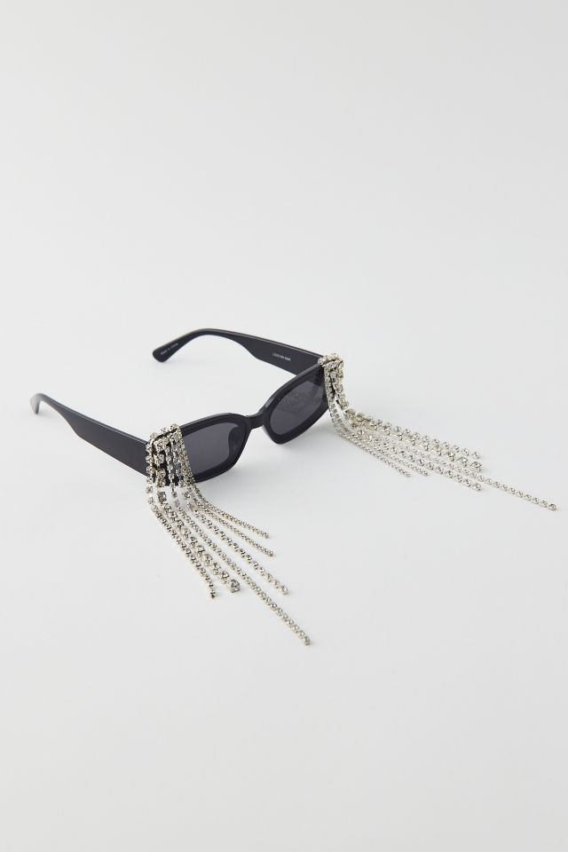 Rhinestone Fringe Rectangle Sunglasses | Urban Outfitters