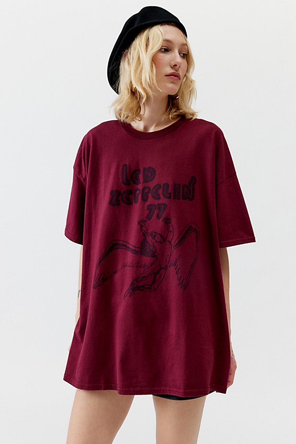 Urban Outfitters Led Zeppelin '77 Tour Oversized Tee In Maroon, Women's At
