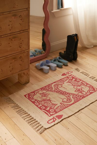 Urban Outfitters Cat Of Hearts Printed Rug In Red At