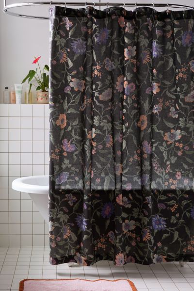 Shop Urban Outfitters Ella Vine Floral Shower Curtain In Charcoal At