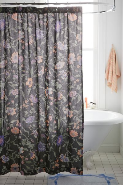 Shop Urban Outfitters Ella Vine Floral Shower Curtain In Charcoal At