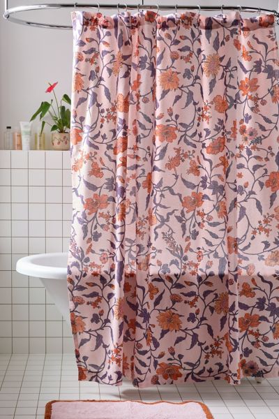Urban Outfitters Ella Vine Floral Shower Curtain In Peach At  In Peach