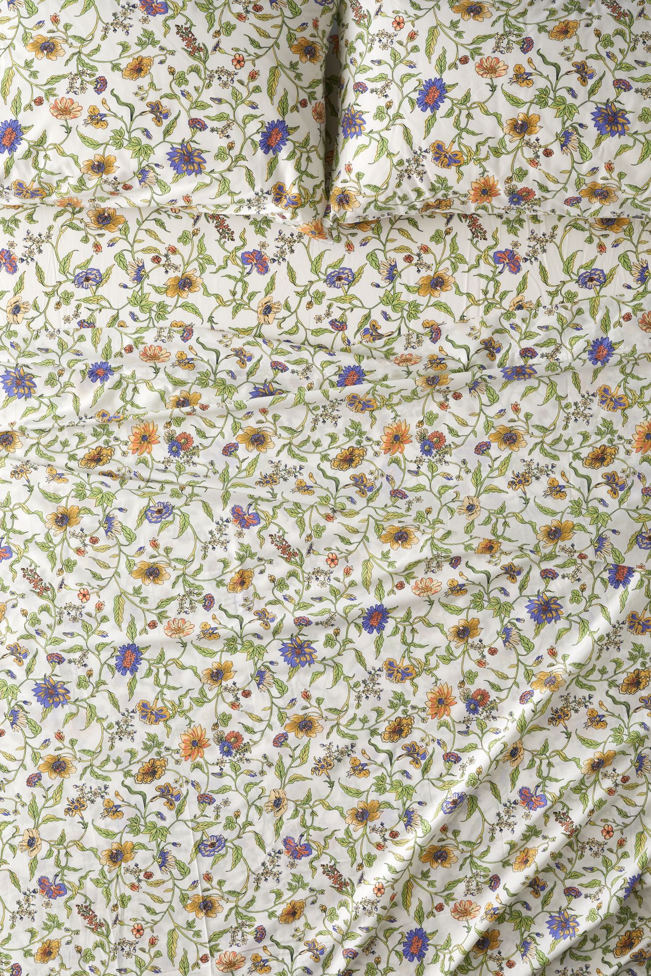 Ella Vine Floral Pattern Sheet Set - White, Regular, QUEEN
