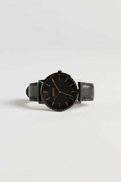 Shop Nixon Porter Leather Watch In Black, Men's At Urban Outfitters