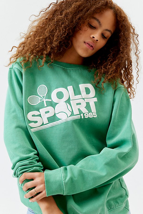 Urban Outfitters Old Sport Puff Paint Pullover Sweatshirt In Green, Women's At