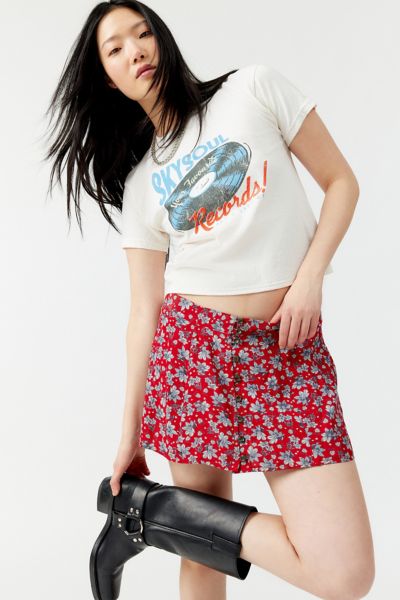 Shop Urban Renewal Remade Floral Micro Mini Skirt In Red, Women's At Urban Outfitters