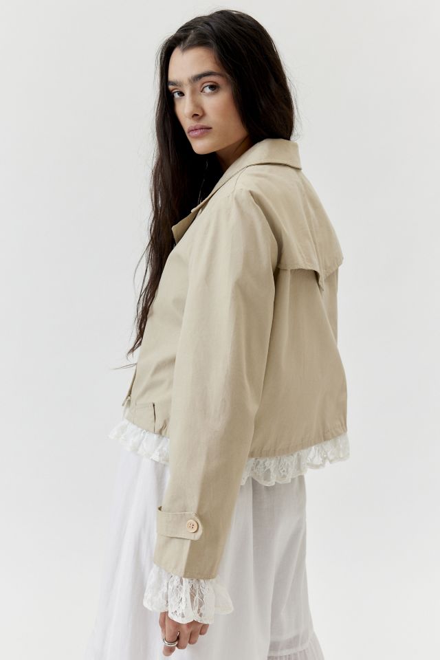 Urban Renewal Remade Cropped Lace Trim Trench Coat | Urban Outfitters ...