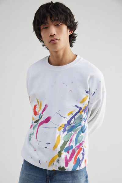 Shop Urban Renewal Remade Painted Crew Neck Sweatshirt In White, Men's At Urban Outfitters