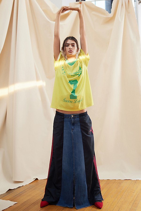 Urban Renewal Reclaimed Track Denim Maxi Skirt In Vintage Denim Medium, Women's At Urban Outfitters