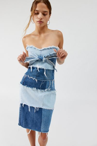 urban renewal remade pieced denim mini dress