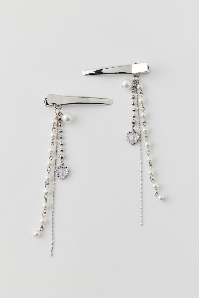 Ensemble de Barrettes Pendantes en Forme de Cœur en Perle #1