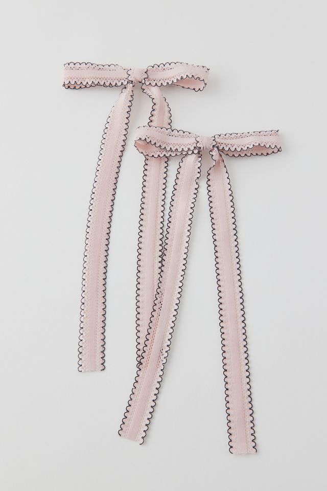 Scalloped Ribbon Hair Bow Barrette Set #1