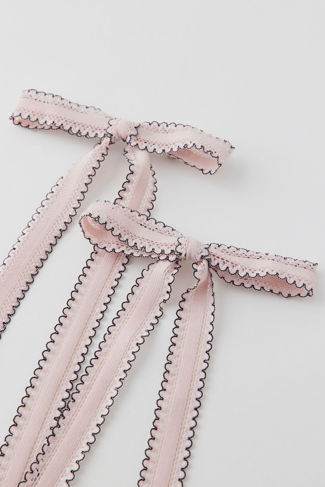 Scalloped Ribbon Hair Bow Barrette Set #2