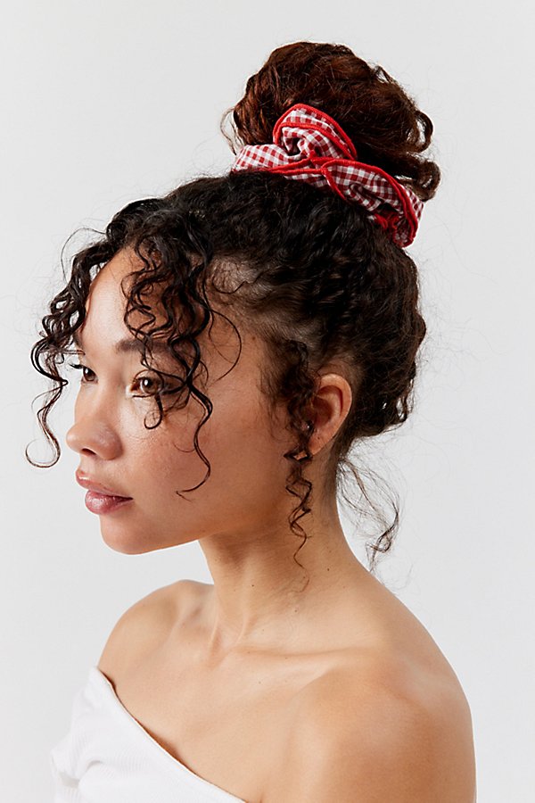 Urban Outfitters Gingham Ruffle Scrunchie In Red, Women's At