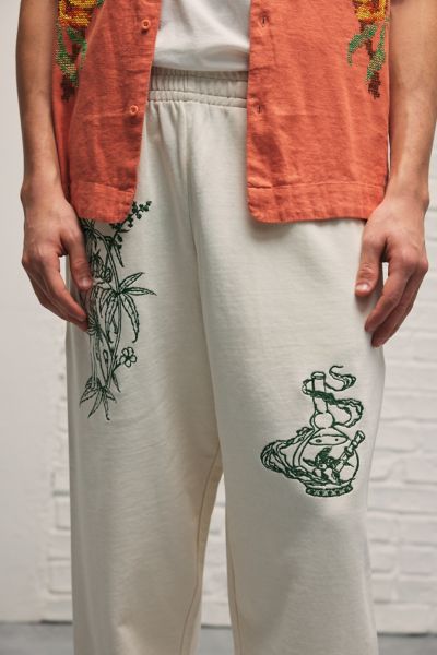 Shop Bdg Bonfire Embroidered Sweatpant In Ivory, Men's At Urban Outfitters