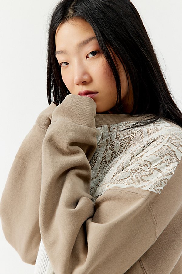 Urban Renewal Remade Lace & Thermal Sweatshirt In Warm, Women's At Urban Outfitters