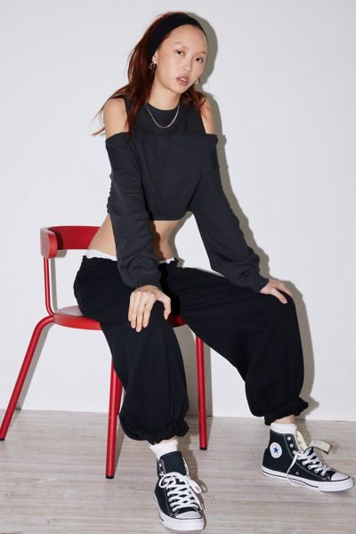 Shop Out From Under Raven Cold-shoulder Cropped Sweatshirt In Black, Women's At Urban Outfitters
