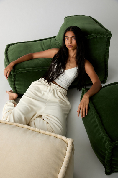 URBAN OUTFITTERS EVELYN VELVET BEAN BAG LOUNGE CHAIR IN GREEN AT URBAN OUTFITTERS