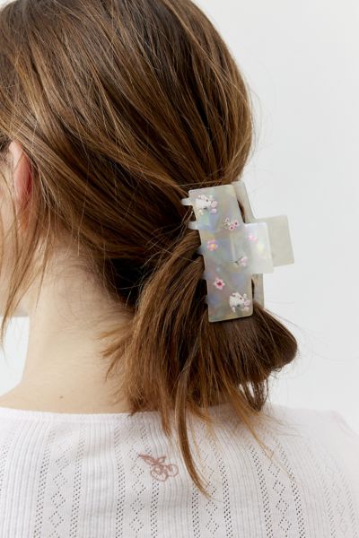 Urban Outfitters Floral Rectangle Claw Clip In White, Women's At