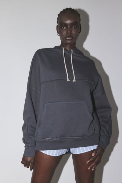 Shop Out From Under Raw Edge Oversized Hoodie Sweatshirt In Black, Women's At Urban Outfitters