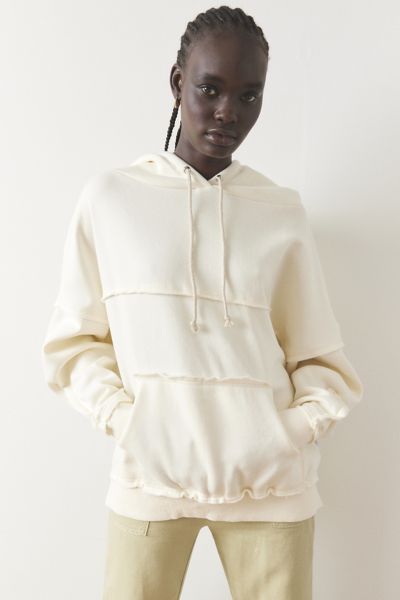Shop Out From Under Raw Edge Oversized Hoodie Sweatshirt In Ivory, Women's At Urban Outfitters
