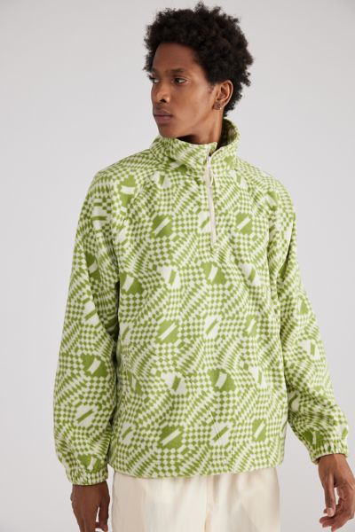 Shop Without Walls Fleece Popover Jacket In Evergreen Sprig Printed, Men's At Urban Outfitters