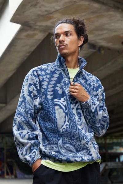 BDG PAISLEY HALF-ZIP FLEECE JACKET IN ASSORTED, MEN'S AT URBAN OUTFITTERS 