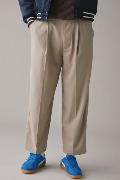 Standard Cloth Jason Cropped Pleated Trouser Pant In Light Grey, Men's At Urban Outfitters In Light Grey