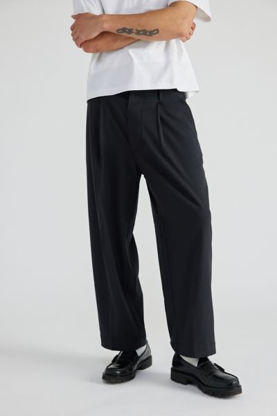 Standard Cloth Jason Cropped Pleated Trouser Pant In Jet Black, Men's At Urban Outfitters
