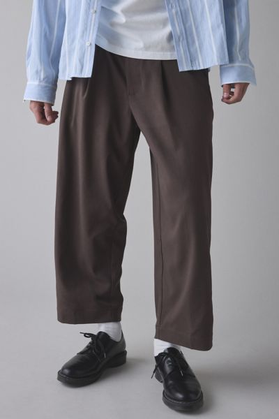 Standard Cloth Jason Cropped Pleated Trouser Pant In Chocolate, Men's At Urban Outfitters In Chocolate