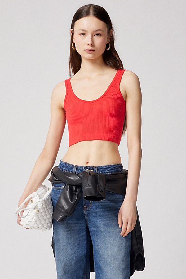 Out From Under Drew Seamless Ribbed Cropped Tank Top In Bright Red, Women's At Urban Outfitters