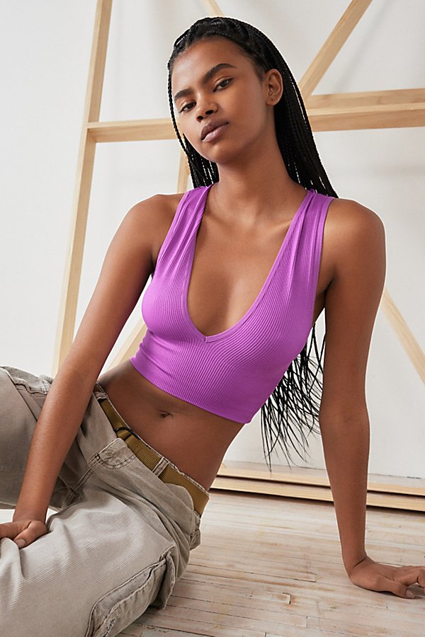 Out From Under Hailey Seamless Plunge Cropped Tank Top In Violet, Women's At Urban Outfitters