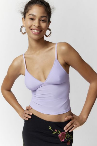 Out From Under Je T'aime Mesh V-neck Cropped Cami In Lavender, Women's At Urban Outfitters