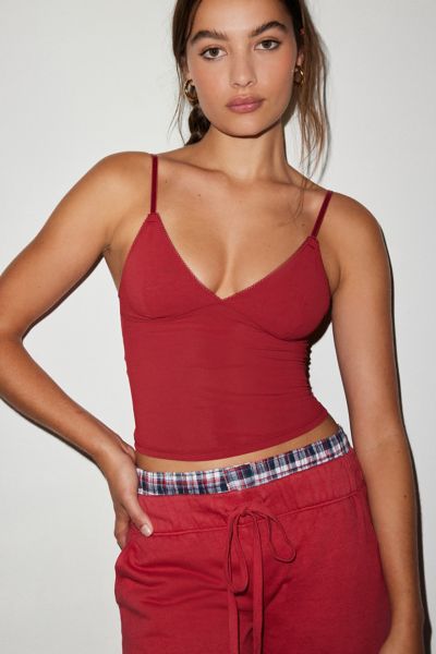 Out From Under Je T'aime Mesh Cropped Cami In Red, Women's At Urban Outfitters