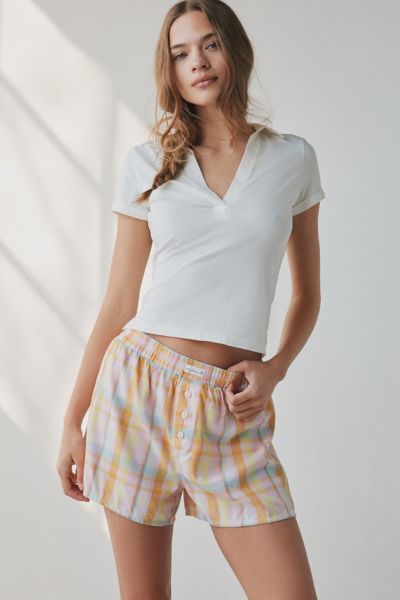 Out From Under Boxer Short In Orange Plaid, Women's At Urban Outfitters In Orange Plaid