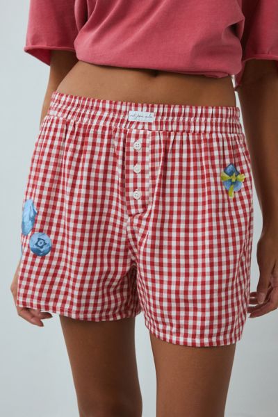 OUT FROM UNDER BOXER SHORT IN RED GINGHAM, WOMEN'S AT URBAN OUTFITTERS 
