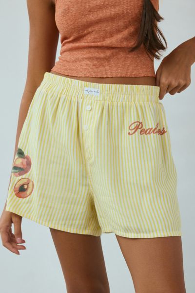 Out From Under Boxer Short In Yellow Stripe, Women's At Urban Outfitters In Yellow Stripe