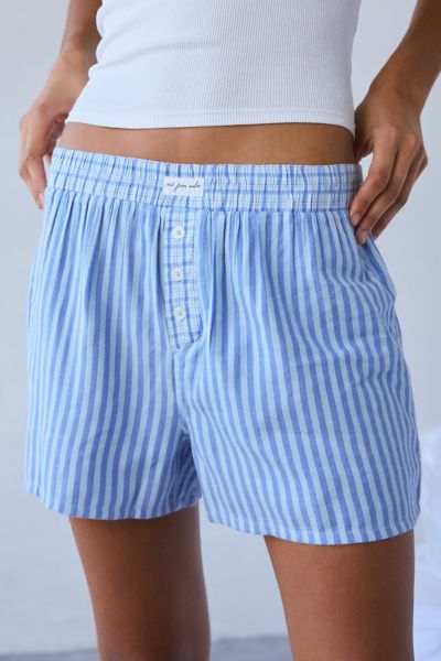 Out From Under Boxer Short In Blue Stripe, Women's At Urban Outfitters In Blue Stripe