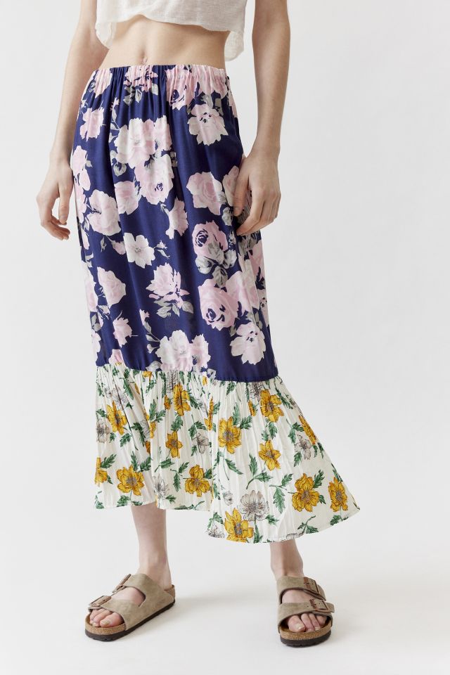 Urban Renewal Remade Floral Spliced Ruffle Hem Maxi Skirt Urban