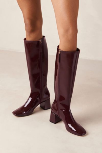 SVEGAN CHALK PATENT LEATHER KNEE HIGH BOOT IN ONIX BURGUNDY, WOMEN'S AT URBAN OUTFITTERS