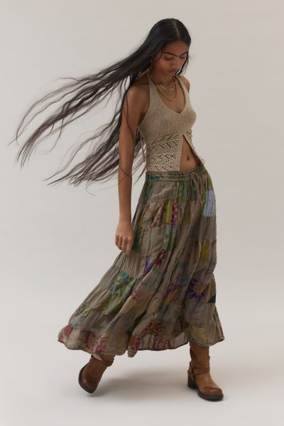 Urban Renewal Remade Overdyed Gauze Midi Skirt In Taupe, Women's At Urban Outfitters In Neutral