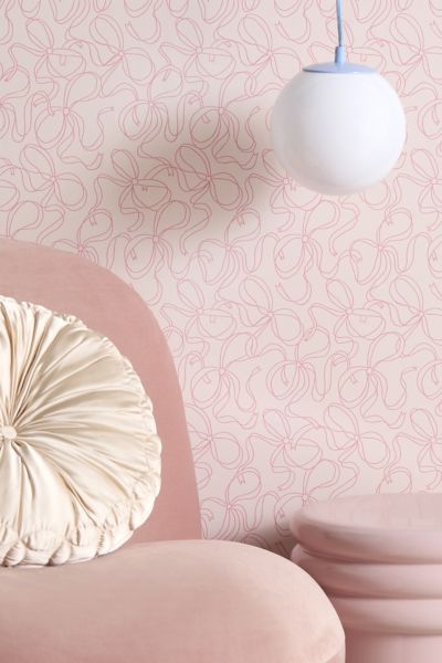 Urban Outfitters Uo Home Pretty Bows Peach Removable Wallpaper In Assorted At